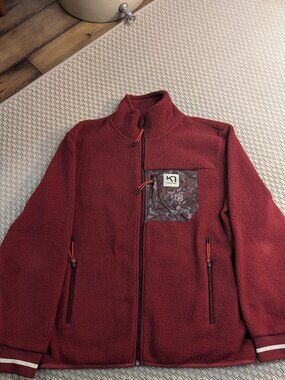 Kari Traa Fleece Coat Full Zip Burgundy/Wine Womens XL Cozy Outdoor Gorpcore